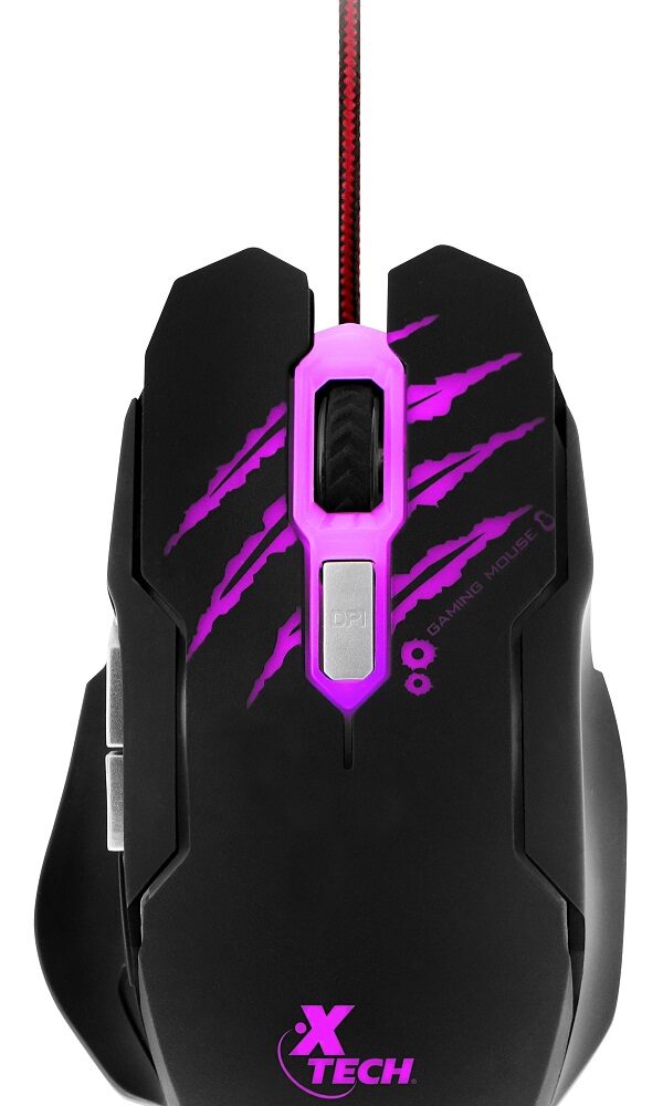 Mouse para Gaming Xtech XTM-610 Lethal Haze - Resolución ajustable de hasta 3200 ppp - Luces LED de 4 colores - Cable sin enredos - para juegos 3D de 6 botones - Sensor: Óptico - Botones: 6 - Iluminado: Sí - Longitud del cable: 5,2 pies, trenzado