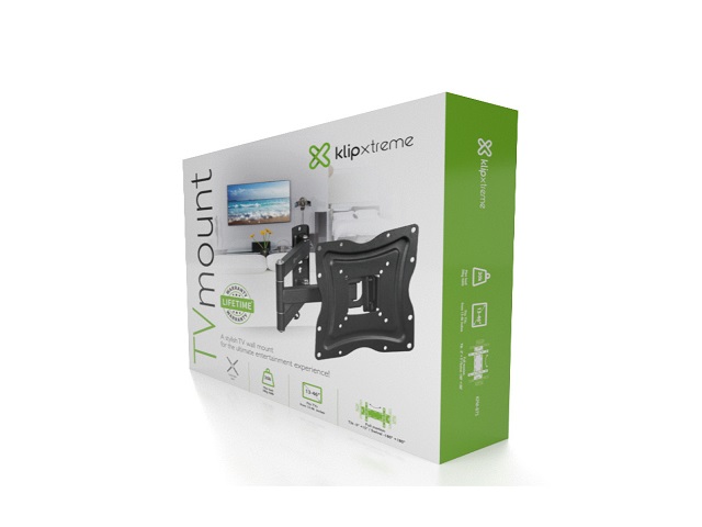 Klip Xtreme KPM-875 - Kit de montaje (placa de contacto, soporte para montaje en pared, brazo oscilante doble) - para pantalla plana - acero con recubrimiento en polvo - negro - tamaño de pantalla: 13"-46" - interfaz de montaje: hasta 400 x 400 mm - se puede instalar en la pared