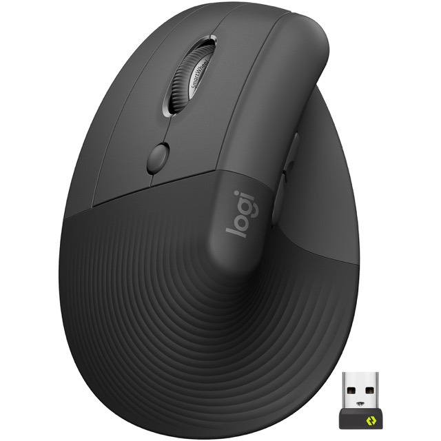 Logitech Lift Left Vertical Ergonomic Mouse - Ratón vertical - ergonómico - zurdo - 6 botones - inalámbrico - Bluetooth, 2.4 GHz - receptor de USB Logitech Logi Bolt - grafito