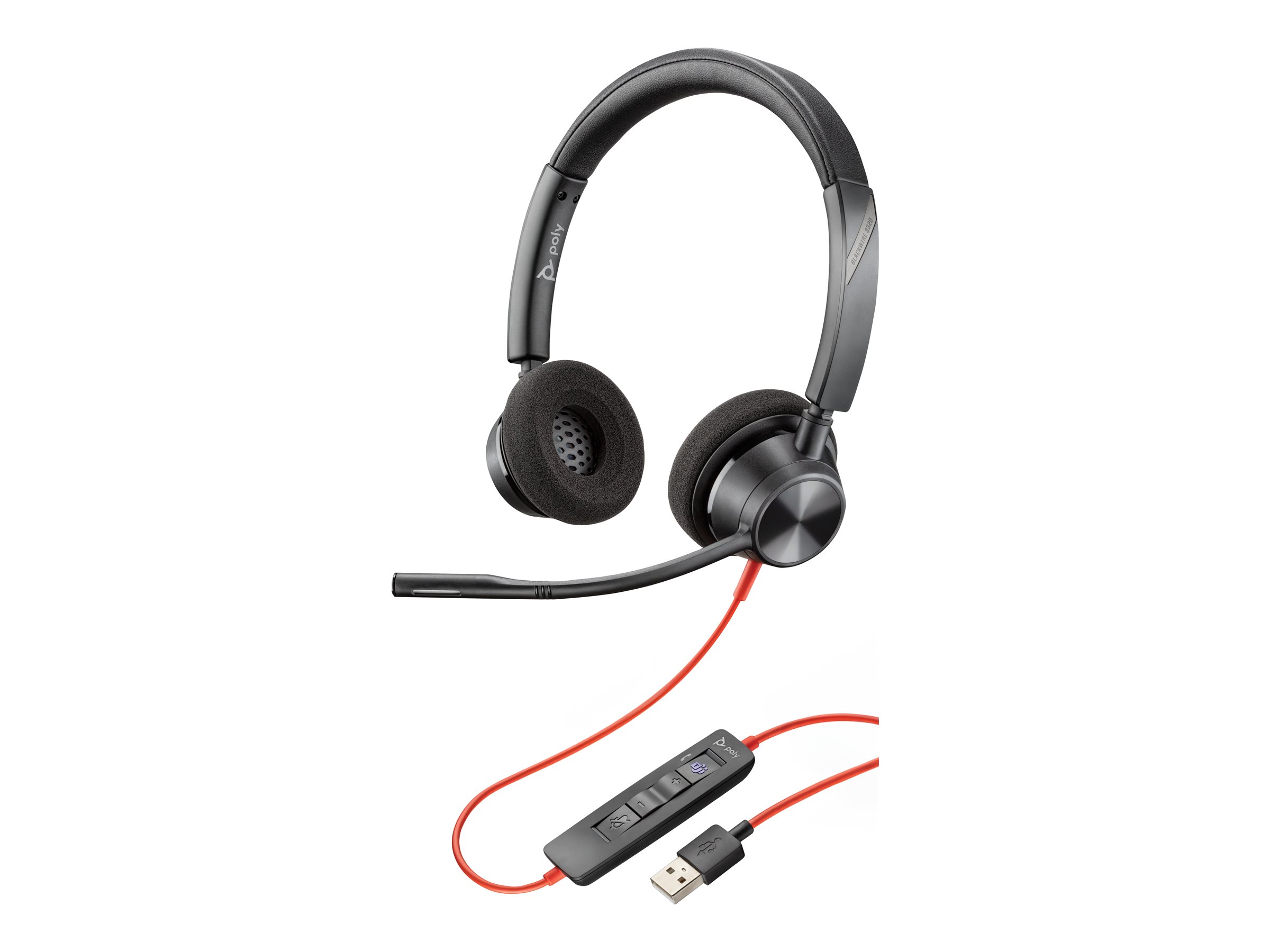 Poly Blackwire 3320-M - Blackwire 3300 series - auricular - en oreja - cableado - cancelación de sonido activo - USB-A - negro - Certificado para Equipos de Microsoft