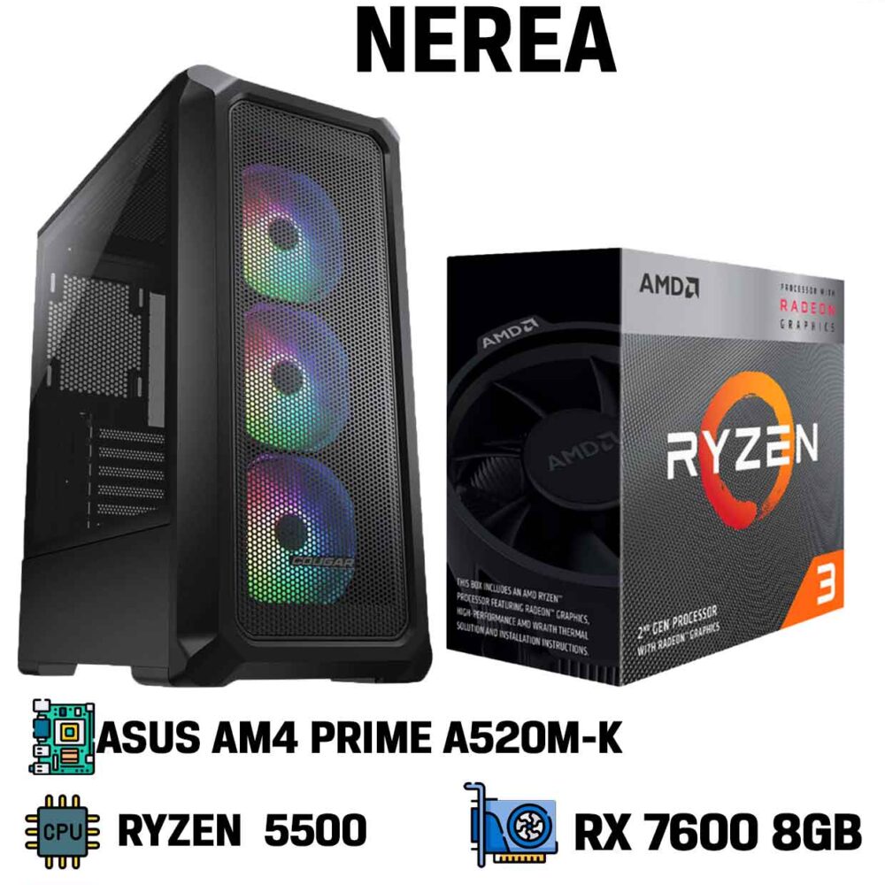 PC Gamer NEREA 4600G RGB RTX 3050 16GB 512Nvme FreeDOS