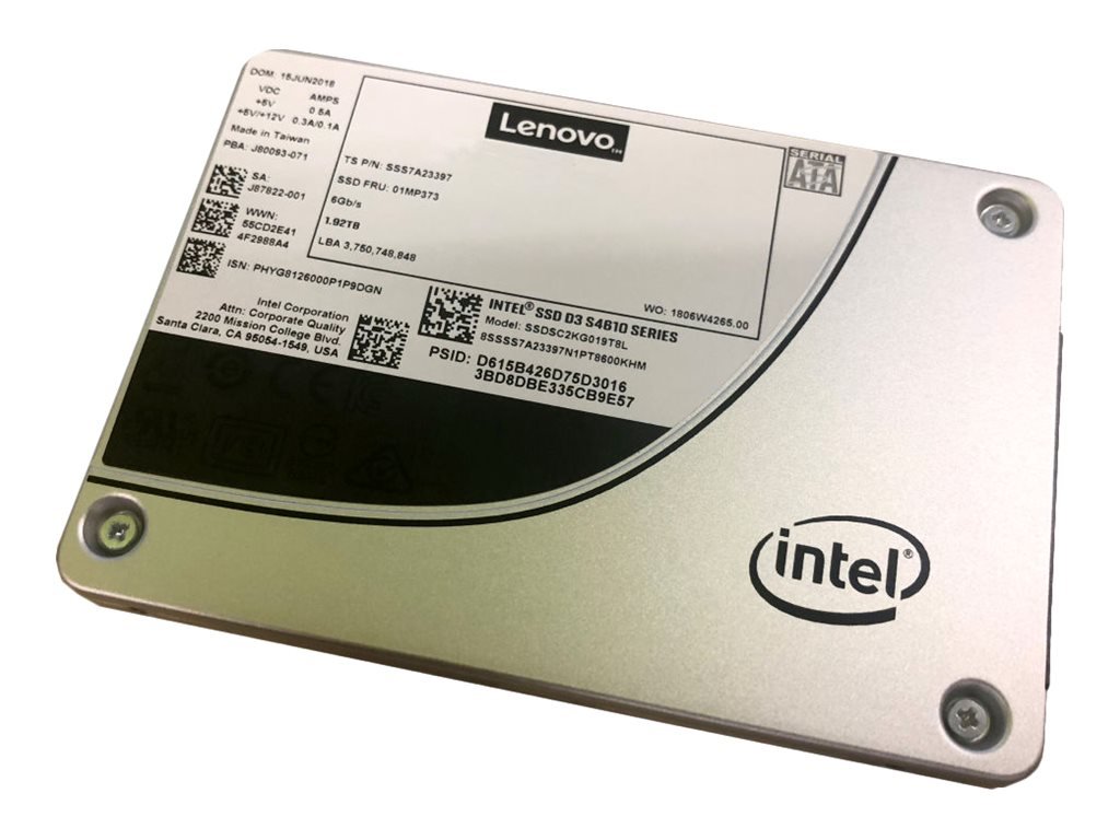 Intel S4610 Mainstream - SSD - cifrado - 480 GB - hot-swap - 2.5" - SATA 6Gb/s - AES de 256 bits - para ThinkAgile MX3330-F Appliance; MX3331-F Certified Node; VX75XX Certified Node 1 Intel S4610 Mainstream - SSD - cifrado - 480 GB - hot-swap - 2.5" - SATA 6Gb/s - AES de 256 bits - para ThinkAgile MX3330-F Appliance; MX3331-F Certified Node; VX75XX Certified Node