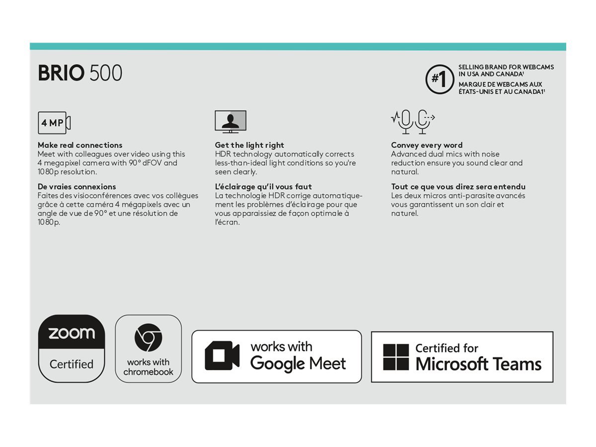 Logitech BRIO 500 Webcam, 1080p Full HD, 4MP con Micrófono Integrado y USB-C 1 Logitech BRIO 500 Webcam, 1080p Full HD, 4MP con Micrófono Integrado y USB-C