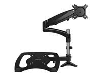 StarTech.com Laptop Monitor Stand - Computer Monitor Stand - Full Motion Articulating - VESA Mount Monitor Desk Mount - Kit de montaje (abrazadera polar, almohadilla de goma, estante para portátil, brazo elástico, brazo giratorio, 4 espaciadores, sujeción para colocación de cable, tornillos, llave) - brazo ajustable - para portátil y pantalla LCD - aluminio - negro - tamaño de pantalla: 15"-27" - montable en escritorio