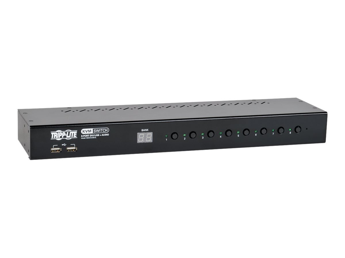 Eaton Tripp Lite series 8-Port Rackmount DVI/USB KVM Switch w/ Audio & 2-Port USB Hub 1U - Conmutador KVM / audio - 8 x KVM / audio - 1 usuario local - montaje en rack 1 Eaton Tripp Lite series 8-Port Rackmount DVI/USB KVM Switch w/ Audio & 2-Port USB Hub 1U - Conmutador KVM / audio - 8 x KVM / audio - 1 usuario local - montaje en rack
