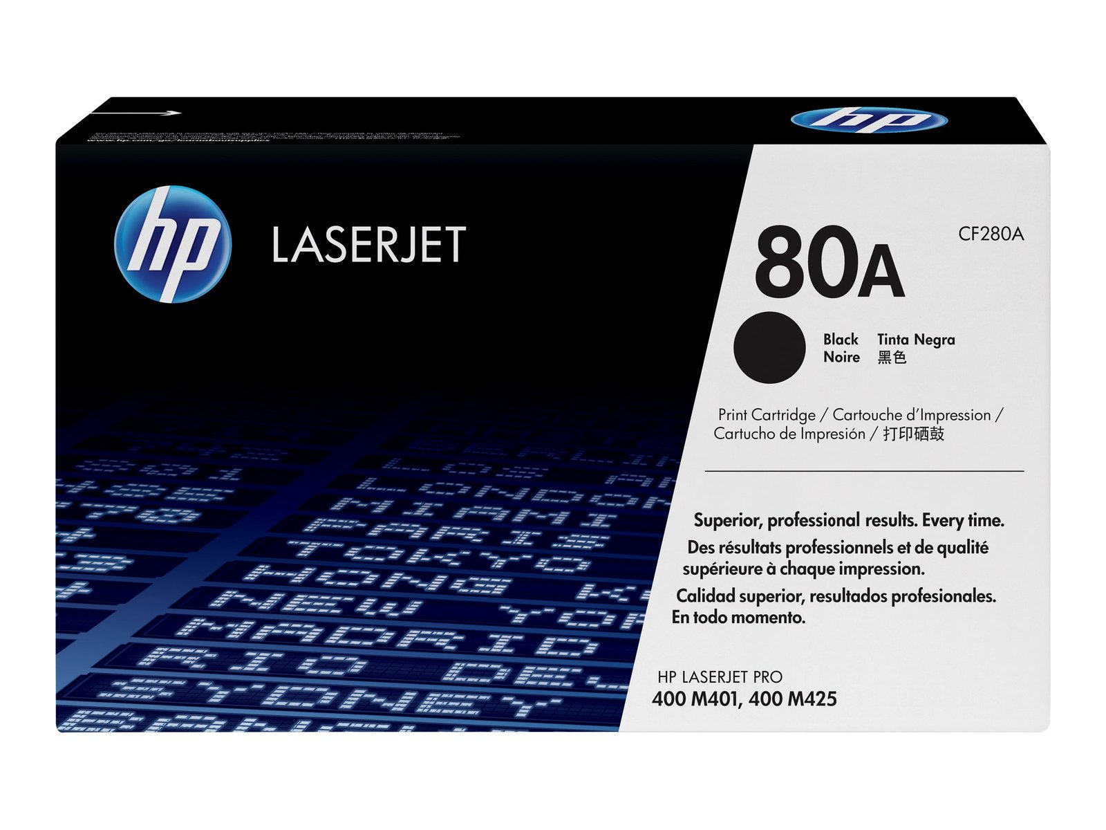 Cartucho de Tóner Negro Original LaserJet 80A para M401 M425 HP CF280A 1 HP 80A - Negro - original - LaserJet - cartucho de tóner (CF280A) - para LaserJet Pro 400 M401, MFP M425
