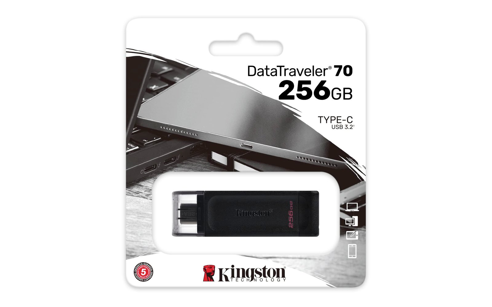 Pendrive 256GB USB-C 3.2 Gen 1 Kingston DataTraveler 70 1 Kingston DataTraveler 70 - Unidad flash USB - 256 GB - USB-C 3.2 Gen 1