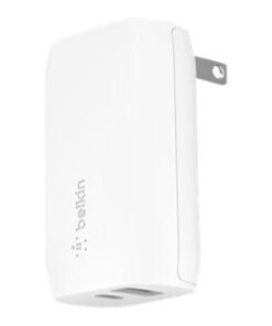 Belkin Wall Charger - Adaptador de corriente - 30 vatios - 6 A - PD - 2 conectores de salida (USB, 24 pin USB-C) - en el cable: Lightning - blanco