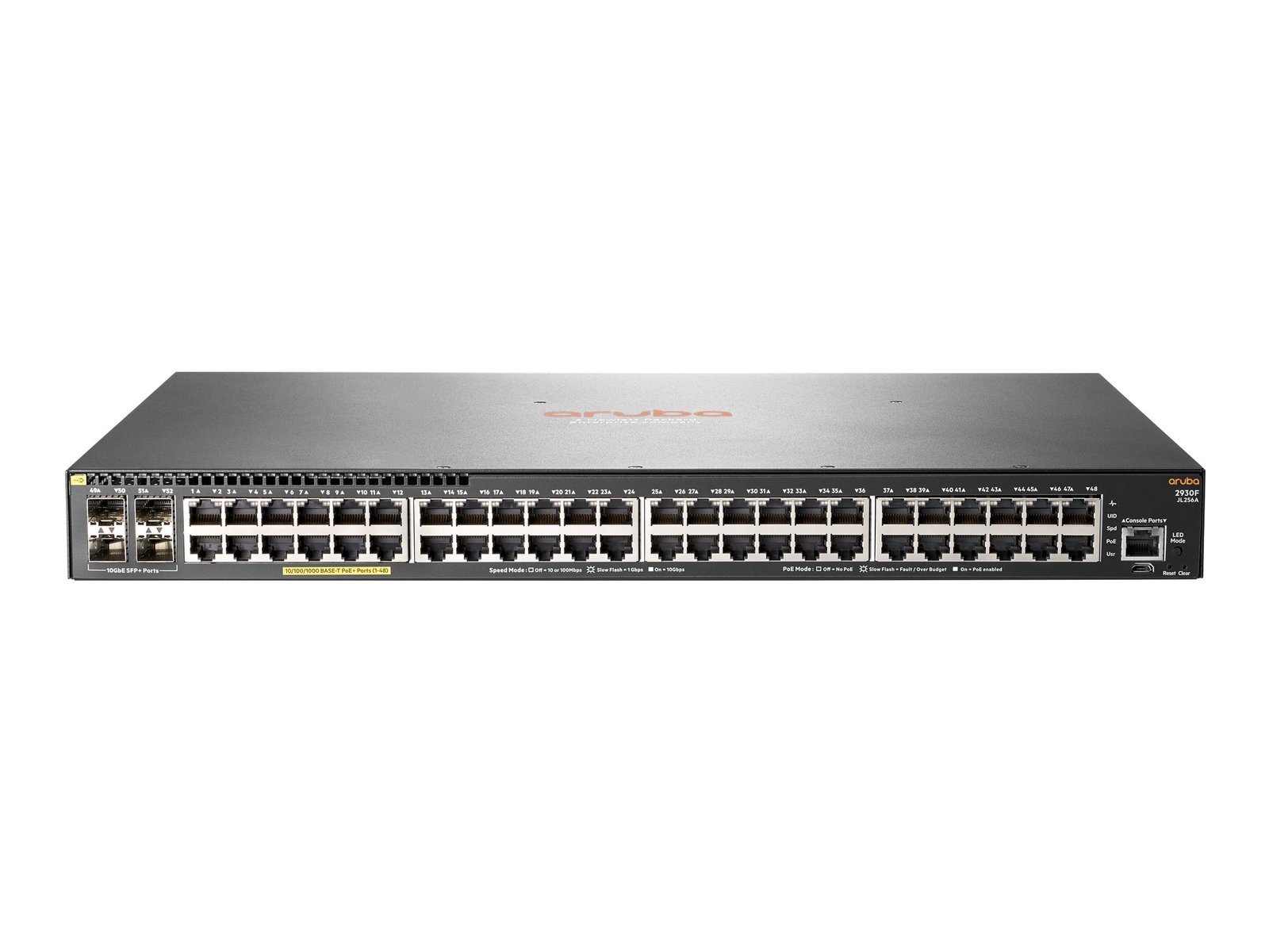 HPE Aruba 2930F 48G PoE+ 4SFP+ - Conmutador - L3 - Gestionado - 48 x 10/100/1000 (PoE+) + 4 x 1 Gigabit / 10 Gigabit SFP+ - flujo de aire de lado a lado - montaje en rack - PoE+ (370 W) 1 HPE Aruba 2930F 48G PoE+ 4SFP+ - Conmutador - L3 - Gestionado - 48 x 10/100/1000 (PoE+) + 4 x 1 Gigabit / 10 Gigabit SFP+ - flujo de aire de lado a lado - montaje en rack - PoE+ (370 W)
