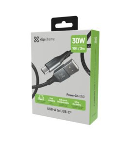 Klip Xtreme - USB cable - 24 pin USB-C - 9 pin USB Type A - 3 m - Black - 30W Braided Fast charging