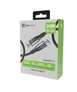 Cable USB-C 240W Carga Súper Rápida Trenzado 1.8m Negro Klip Xtreme