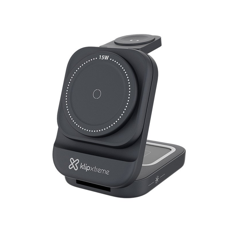 Klip Xtreme Estación de Carga Inalámbrica 3-en-1 Plegable 15W para Smartphones, Audífonos y Apple Watch 1 Klip Xtreme Estación de Carga Inalámbrica 3-en-1 Plegable 15W para Smartphones, Audífonos y Apple Watch