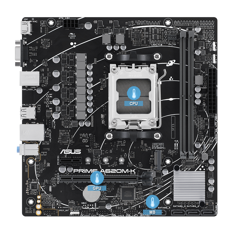 ASUS PRIME A620M-K | Placa Base Micro ATX Socket AM5 para AMD Ryzen 7000 | Chipset A620, USB 3.2, LAN Gigabit, Audio HD 1 ASUS PRIME A620M-K | Placa Base Micro ATX Socket AM5 para AMD Ryzen 7000 | Chipset A620, USB 3.2, LAN Gigabit, Audio HD