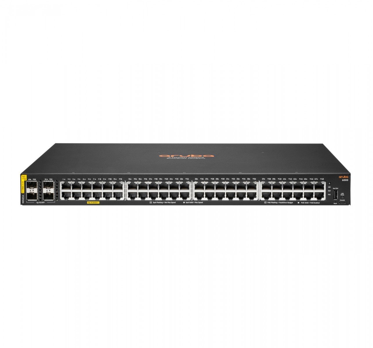 HPE Aruba 6000 48G Class4 PoE 4SFP 370W Switch - Conmutador - Gestionado - 48 x 10/100/1000 (PoE+) + 4 x Gigabit SFP - flujo de aire de lado a lado - montaje en rack - PoE (370 W) 1 HPE Aruba 6000 48G Class4 PoE 4SFP 370W Switch - Conmutador - Gestionado - 48 x 10/100/1000 (PoE+) + 4 x Gigabit SFP - flujo de aire de lado a lado - montaje en rack - PoE (370 W)