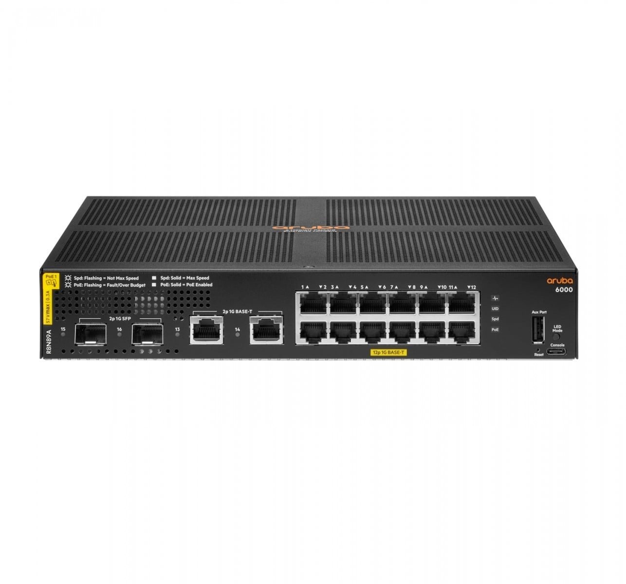 HPE Aruba 6000 12G Class4 PoE 2G/2SFP 139W Switch - Conmutador - Gestionado - 12 x 10/100/1000 (PoE+) + 2 x Gigabit SFP + 2 x 1000Base-T - montaje en rack - PoE (139 W) 1 HPE Aruba 6000 12G Class4 PoE 2G/2SFP 139W Switch - Conmutador - Gestionado - 12 x 10/100/1000 (PoE+) + 2 x Gigabit SFP + 2 x 1000Base-T - montaje en rack - PoE (139 W)