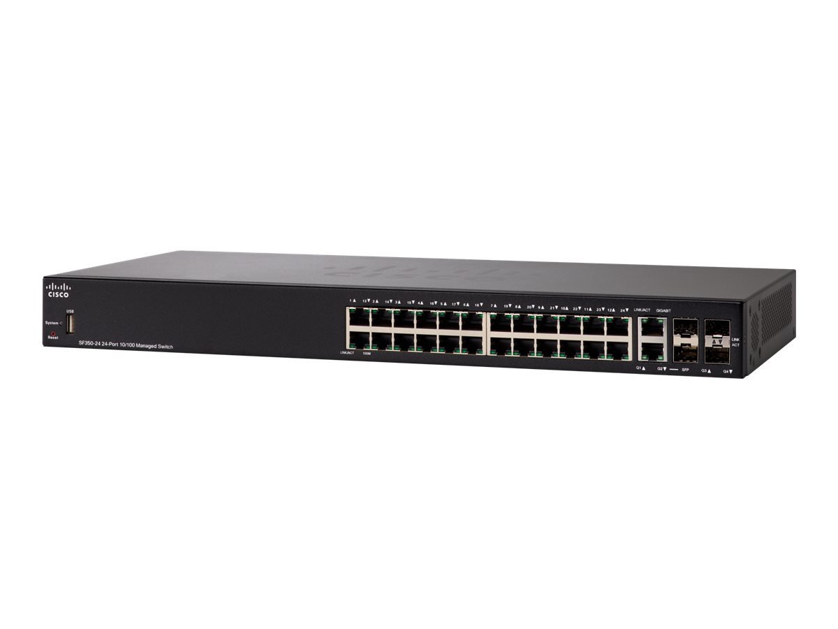 Cisco Small Business SF350-24 - Conmutador - L3 - Gestionado - 24 x 10/100 + 2 x combo Gigabit Ethernet/Gigabit SFP + 2 x 1000Base-X - montaje en rack 1 Cisco Small Business SF350-24 - Conmutador - L3 - Gestionado - 24 x 10/100 + 2 x combo Gigabit Ethernet/Gigabit SFP + 2 x 1000Base-X - montaje en rack