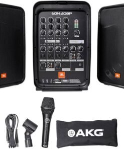 JBL Pro EON208P Sistema PA Portátil Todo en Uno con Mezclador Activo de 8 Canales, Altavoces de 8" y Bluetooth