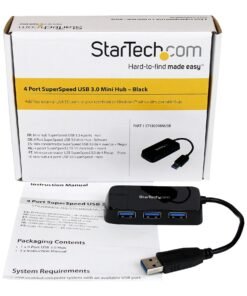 StarTech.com Adaptador Concentrador Hub Ladrón USB 3.0 Super Speed 4 Puertos Salidas Portátil para Ordenador Portátil - Negro (ST4300MINU3B) - Hub - 4 x SuperSpeed USB 3.0 - sobremesa - para P/N: FCREADMICRO3, MSDREADU3CA, USB3S2ESATA3