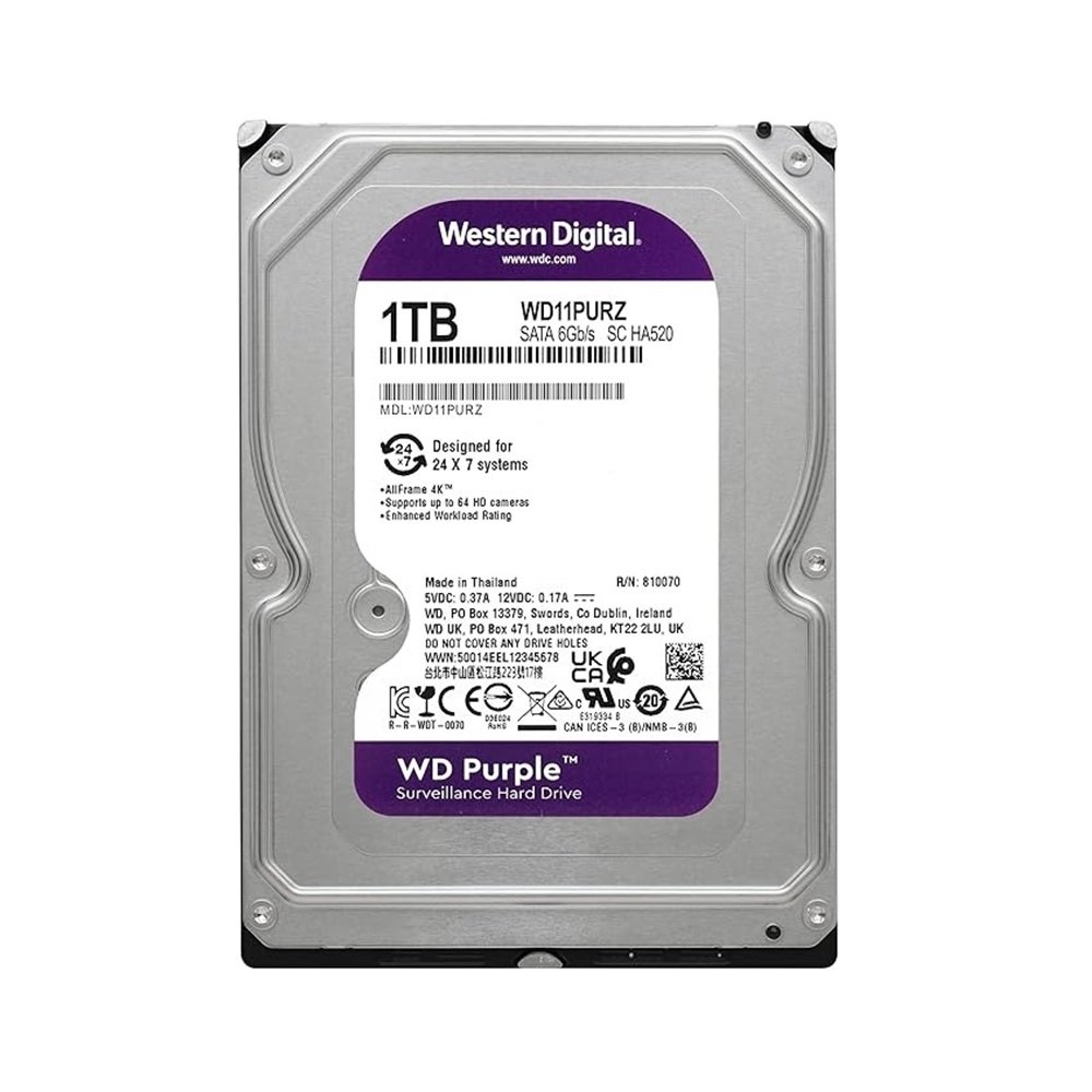 WD Purple WD11PURZ Disco Duro Interno 1TB 3.5" SATA III para Videovigilancia 24/7 1 WD Purple WD11PURZ Disco Duro Interno 1TB 3.5" SATA III para Videovigilancia 24/7