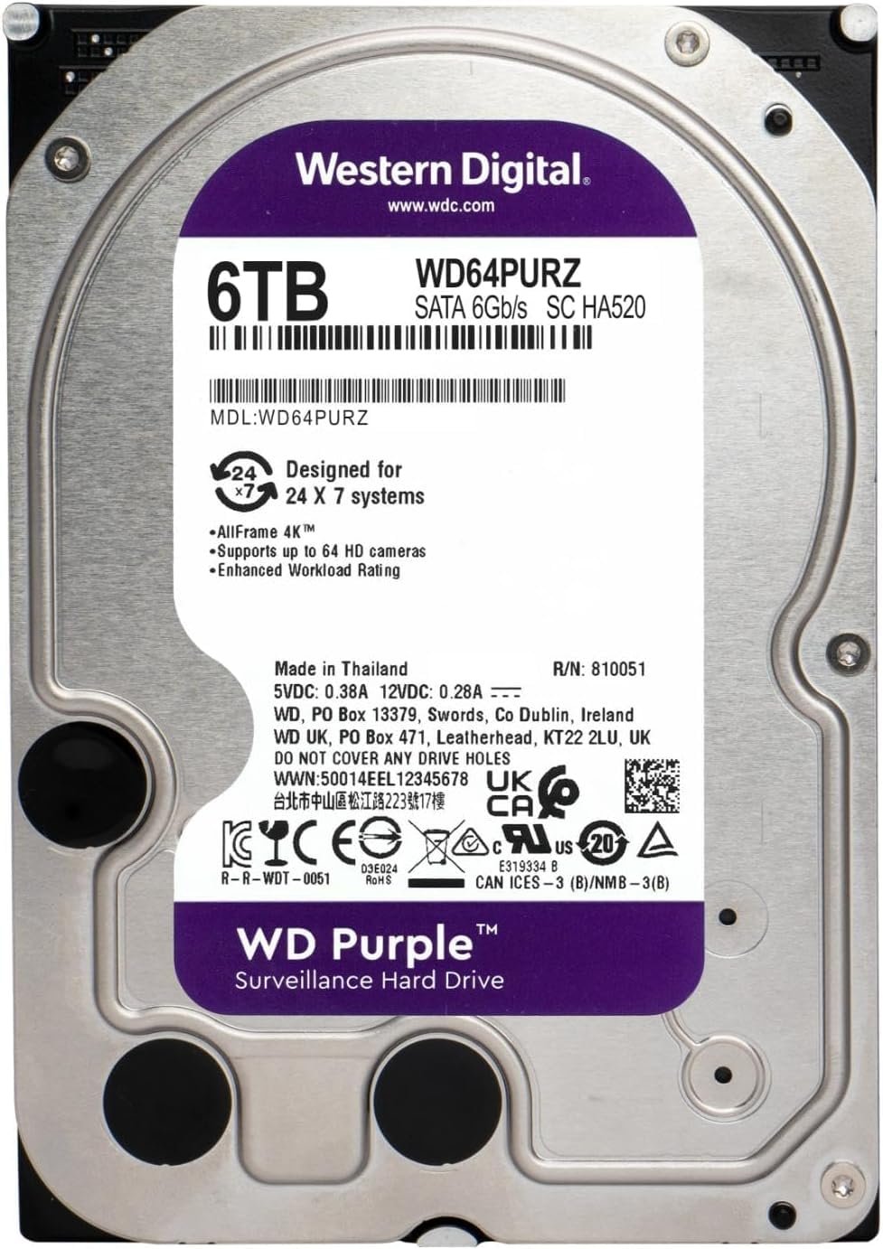 Disco Duro 6TB Vigilancia 3.5 SATA 6Gb/s WD WD64PURZ 1 Disco Duro 6TB Vigilancia 3.5 SATA 6Gb/s WD WD64PURZ