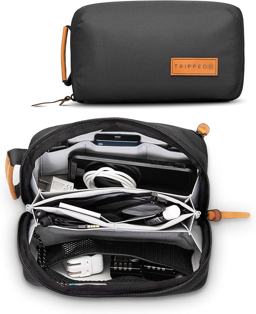 Xtech Travel Tech Organizer – Durable Polyester Dual Compartment Black Case 1 Xtech Travel Tech Organizer – Durable Polyester Dual Compartment Black Case