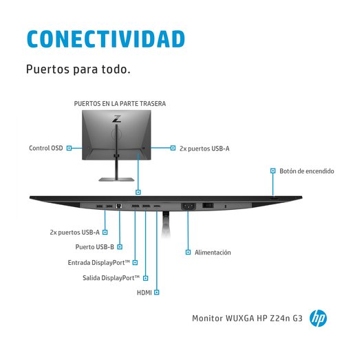 HP Z24n G3 - Monitor LED - 24" - 1920 x 1200 WUXGA @ 60 Hz - IPS - 350 cd/m² - 1000:1 - 5 ms - HDMI, 2xDisplayPort - plata 3 HP Z24n G3 - Monitor LED - 24" - 1920 x 1200 WUXGA @ 60 Hz - IPS - 350 cd/m² - 1000:1 - 5 ms - HDMI, 2xDisplayPort - plata - Imagen 3