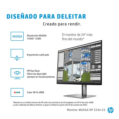 HP Z24n G3 - Monitor LED - 24" - 1920 x 1200 WUXGA @ 60 Hz - IPS - 350 cd/m² - 1000:1 - 5 ms - HDMI, 2xDisplayPort - plata 5 HP Z24n G3 - Monitor LED - 24" - 1920 x 1200 WUXGA @ 60 Hz - IPS - 350 cd/m² - 1000:1 - 5 ms - HDMI, 2xDisplayPort - plata - Imagen 5