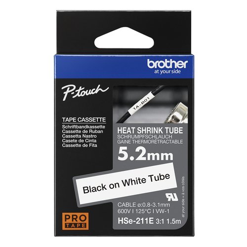 Brother HSe-211E - Negro sobre blanco - Rollo (0,52 cm x 1,5 m) 1 cinta(s) caja para colgar - cinta tubo termorretráctil - para P-Touch PT-D800, PT-E300, PT-E310, PT-E550, PT-P700, PT-P750, PT-P900, PT-P950 3 Brother HSe-211E - Negro sobre blanco - Rollo (0,52 cm x 1,5 m) 1 cinta(s) caja para colgar - cinta tubo termorretráctil - para P-Touch PT-D800, PT-E300, PT-E310, PT-E550, PT-P700, PT-P750, PT-P900, PT-P950 - Imagen 3