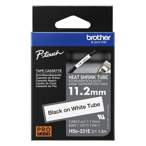 Cinta Termoretráctil 11.2mm Negro sobre Blanco Brother HSe-231E 3 Cinta Termoretráctil 11.2mm Negro sobre Blanco Brother HSe-231E - Imagen 3
